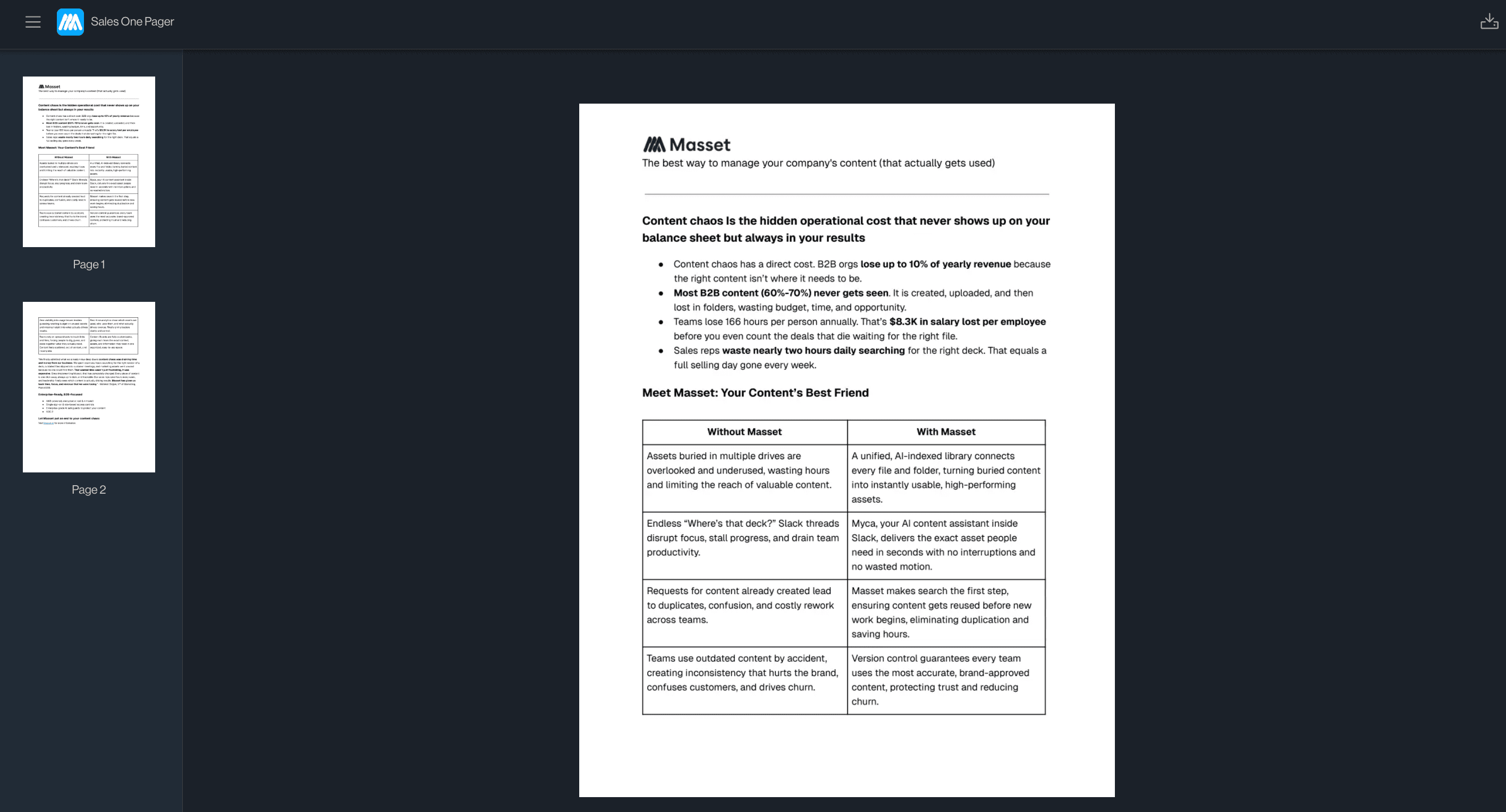 Sharing an asset as a tracked link from Masset