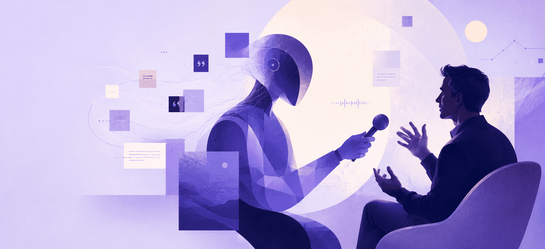 An AI interview in progress: a chat window asking a question while a person talks their answer back, the method this article is written with.